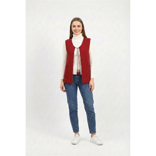 Kolsuz Tuğba Çift Taraflı Otantik Kısa Pazen Kışlık Yelek Bordo Brd