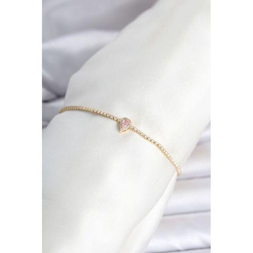 Pirinç Gold Renk Pembe Damla Model Su Yolu Kadın Bileklik