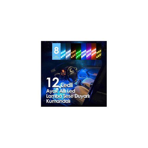 Araç İçi Ayak Altı Müziğe ve Sese Duyarlı 12 Ledli Rgb Renkli Kumandalı Led