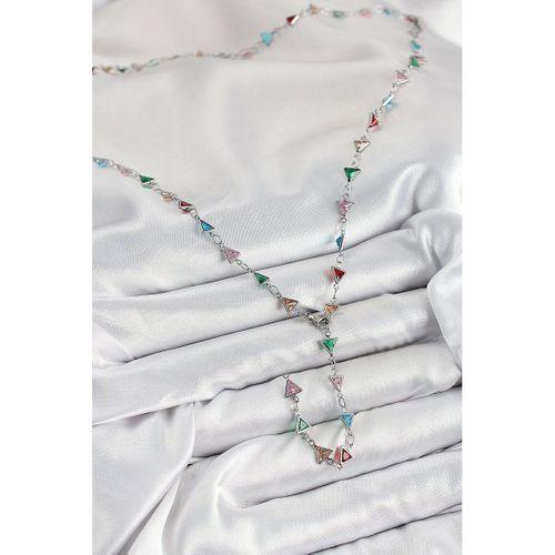 Pirinç Renkli Zirkon Taşlı Üçgen Model Gümüş Renk Kadın Y Kolye