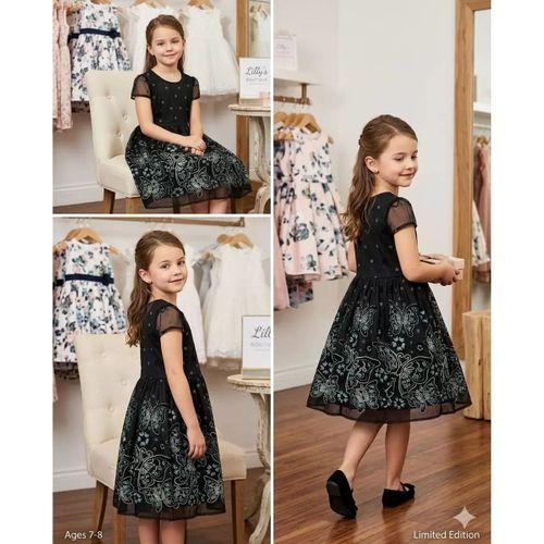 6-7-8 Yaş Yakma Baskı Simli Çocuk Elbisesi