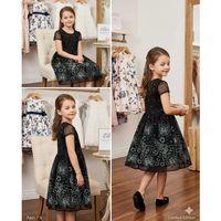 6-7-8 Yaş Yakma Baskı Simli Çocuk Elbisesi