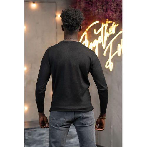 Regular Fit Yünlü Kendinden Desenli Bisiklet Yaka Triko Kazak