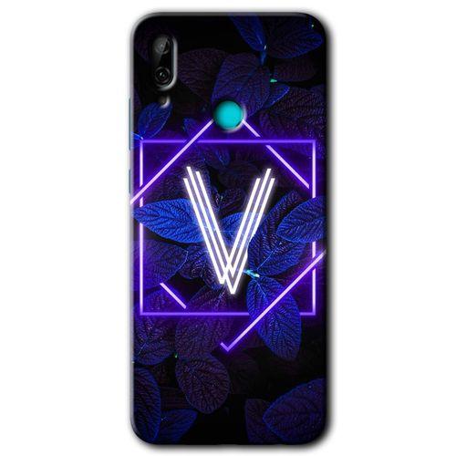 Huawei P smart 2019 Kılıf Baskılı Kapak - Dark Neon Yaprak V Harfi +Tam Ekran Koruyucu