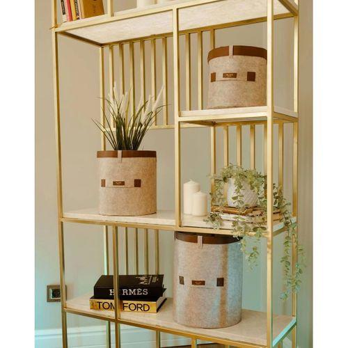 Deri Şeritli Yuvarlak Çok Amaçlı Düzenleyici Organizer Kutu Keçe Sepet (3'lü Set)