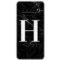 Galaxy S10 Plus Kılıf HD Desen Baskılı Arka Kapak - Siyah Mermer Desenli H Harfi