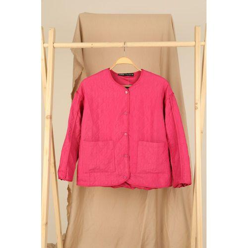 Jakar Kumaş Biyeli Oversize Kadın Ceket-Fuşya