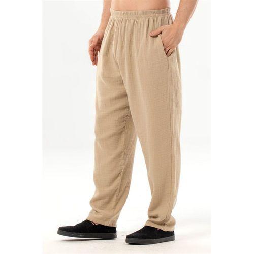 Beli Lastikli Yandan Çift Cepli Müslin Şalvar Pantolon Vizon Vzn