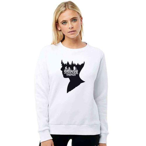 Stranger Things Baskılı Beyaz Kadın Sweatshirt