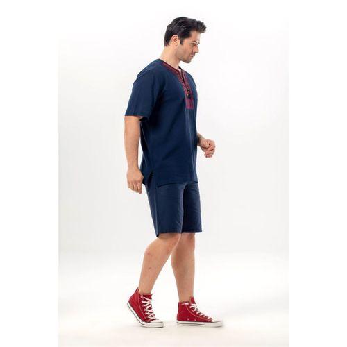 Kısa Kol Şile Bezi Bisiklet Yaka Etnik Erkek Yazlık T-shirt Lacivert Lcvt