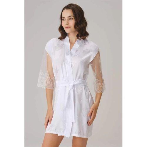 Çeyizlik Uzun Kol V Yaka Saten Düz Yazlık Mini Dantel Detaylı Sabahlık