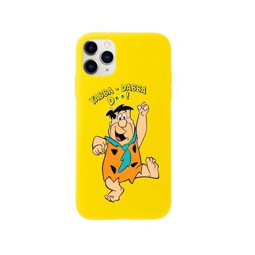 iPhone 11 Pro Max Taş Devri Fredd Çakmaktaş Tasarımlı Sarı Telefon Kılıfı