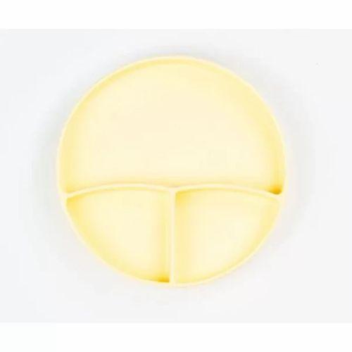 Sarı 3’lü Silikon Yemek Seti – Önlük + Diş Kaşıyıcılı Kaşık + Vakumlu Tabak