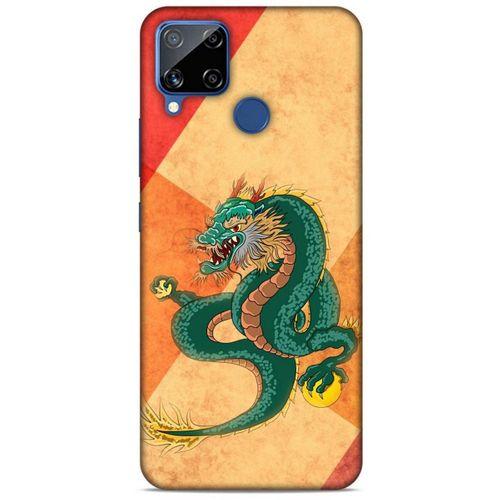Oppo Realme C15 Kılıf Dragons (24) Darbe Emici Kılıf Tatoo Yeşil Ejderha