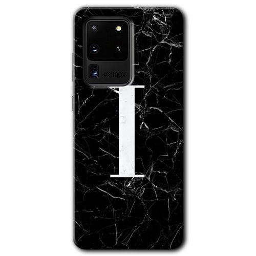 Galaxy S20 Ultra Kılıf HD Desen Baskılı Arka Kapak - Siyah Mermer Desenli I Harfi