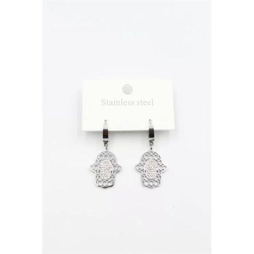 Taşlı Fatıma Eli Küpe - Gümüş