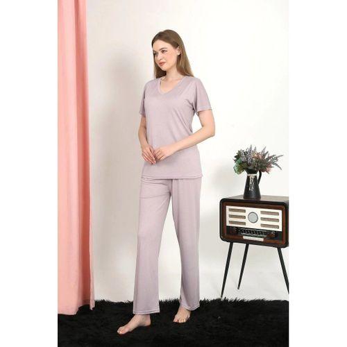 Kadın Kısa Kol Pamuk Penye Pijama Takım Pudra