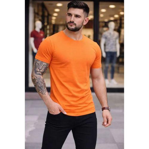 Erkek 3lü Bisiklet Yaka Tişört – Kısa Kollu Yazlık Slim Fit Body - Siyah, Turuncu, Sarı