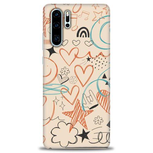 Huawei P30 Pro Kılıf HD Baskılı Kılıf - Notalar Turuncu + Tam Ekran Koruyucu