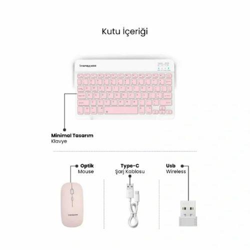 Pembe Kablosuz Klavye Ve Mouse Seti