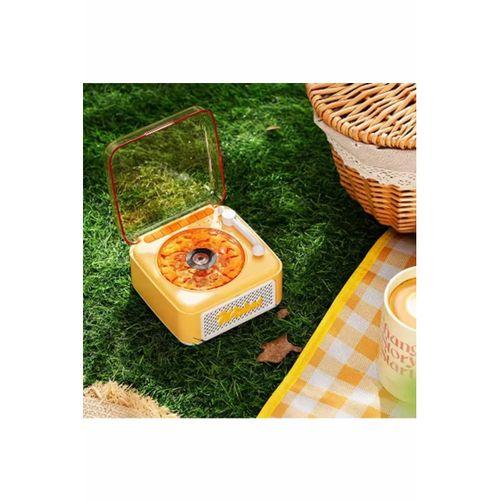 Nostalji Mini Plak Görünümlü Radyolu Bluetooth Hoparlör 3d Ses Dalgası Retro Müzik Plak Sarı