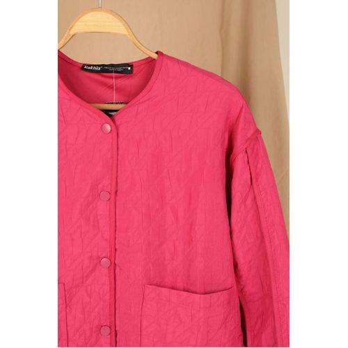Jakar Kumaş Biyeli Oversize Kadın Ceket-Fuşya