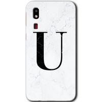 Potkal Hediye Fabrikası Samsung Galaxy A2 Core Kılıf HD Desen Baskılı Arka Kapak - Beyaz Mermer Desenli U Harfi