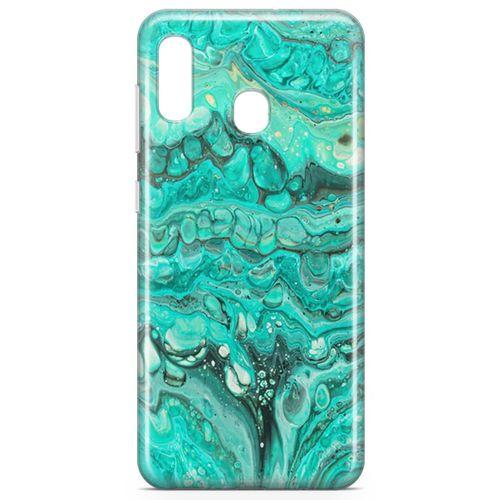 Samsung Galaxy A30 Kılıf Su Yeşili Mermer Arka Kapak Koruma Desenli Full Koruyucu