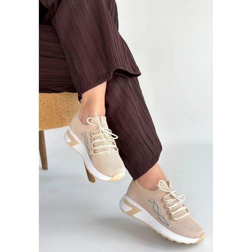 Belan Bej Triko Bağcıklı Spor Ayakkabı