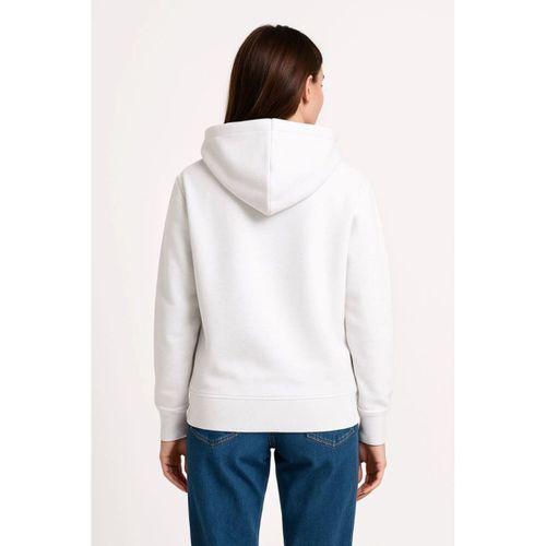 Üç İplik Kapüşonlu Kanguru Çepli SweatShirt Hoodie - Beyaz
