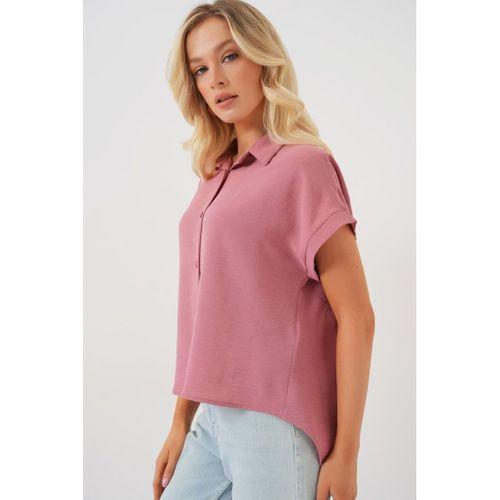 Oversize Kısa Kol Gömlek 20322 - Pembe