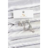 Pirinç Gümüş Renk Zirkon Taşlı Kutup Yıldızı Model YSX Trio Küpe Seti - TJ-BKP11565