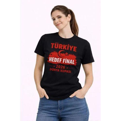 TÜRKİYE Baskılı Tişört Ay Yıldız 2026 Dünya Kupası Taraftar Forma T-Shirt - Siyah