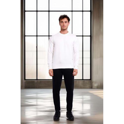 Wenders Relax Fit Basic Fırçalı Interlok Bisiklet Yaka Erkek Sweatshirt - Beyaz