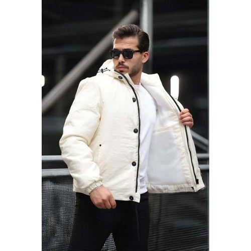 Oversize Cep Detaylı Kapüşonlu Hafif Şişme Mont - Ekru