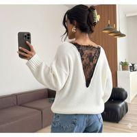 Kadın Sırtı Dantel Transparan Detay Triko Kazak