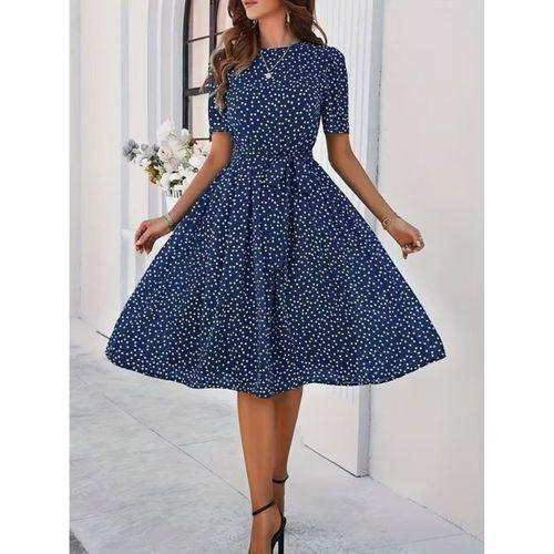 Kadın Kısa Kollu Bisiklet Yakalı Puantiyeli Kısa Süprem Elbise