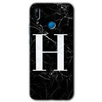 Huawei P20 Lite Kılıf Baskılı Kapak - Siyah Mermer Desenli H Harfi + 5D Tam Kaplayan Cam