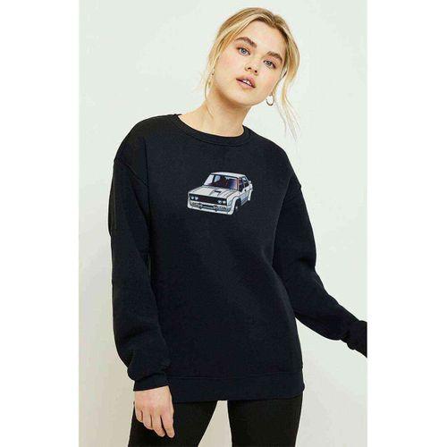 Fiat 131 Abarth Rally Baskılı Siyah Kadın Sweatshirt