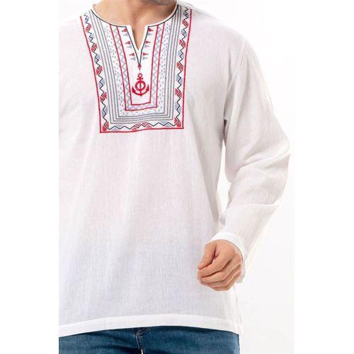Uzun Kol Şile Bezi Bisiklet Yaka Bahriyeli Erkek Yazlık T-shirt Beyaz 3001