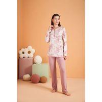 Pjs 28016 Kadın Uzun Kol Yarı Patlı Desenli Pijama Takım