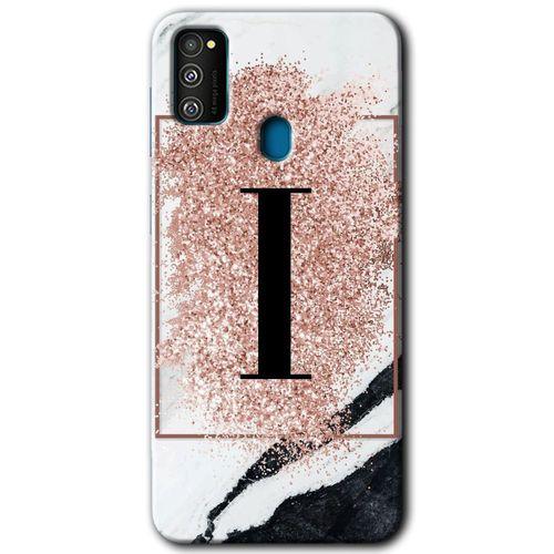 Potkal Hediye Fabrikası Samsung Galaxy M21 Kılıf HD Desen Baskılı Arka Kapak - Pembe Mermer Desenli I Harfi