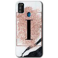 Potkal Hediye Fabrikası Samsung Galaxy M21 Kılıf HD Desen Baskılı Arka Kapak - Pembe Mermer Desenli I Harfi