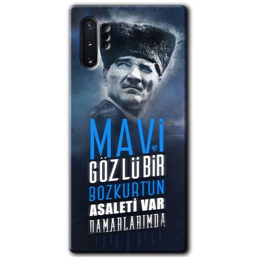 MRCİLETİSİM MRCİLETİSİM Samsung Galaxy Note 10 Plus Kılıf HD Desen Baskılı Arka Kapak + Temperli Cam - Bozkurt Atatürk