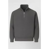 Nolan Oversize Selanik Örgü Yarım Fermuar Erkek Triko Kazak - Füme