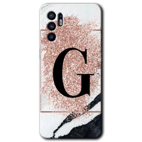 Oppo Reno 6 Kılıf HD Desen Baskılı Arka Kapak - Pembe Mermer Desenli G Harfi