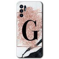 Oppo Reno 6 Kılıf HD Desen Baskılı Arka Kapak - Pembe Mermer Desenli G Harfi