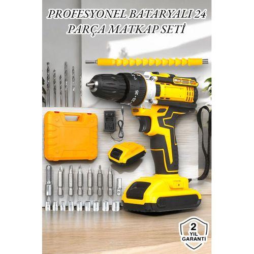 24 Parça Çift Bataryalı  Matkap Seti 24w Motor Ve Otomatik Mil Kilitli Tasarım