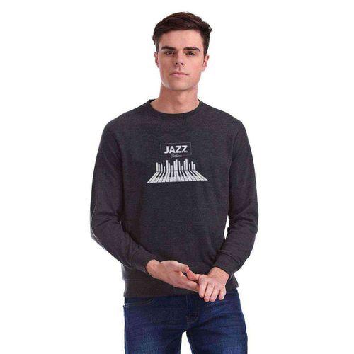 International Jazz Day Piano Shadow Baskılı Füme Antrasit Erkek Sweatshirt