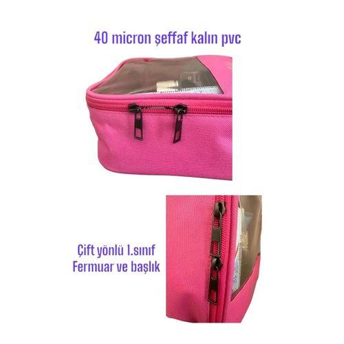 PVC Şeffaf Seyahat Makyaj Kozmetik Çantası (Pembe)